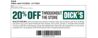 Save 20% at Dick's!  Valid 3/15-3/17